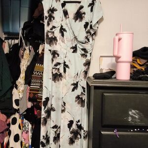 Olivia Matthews Pastel Blue Maxi Dress with Black Floral Print